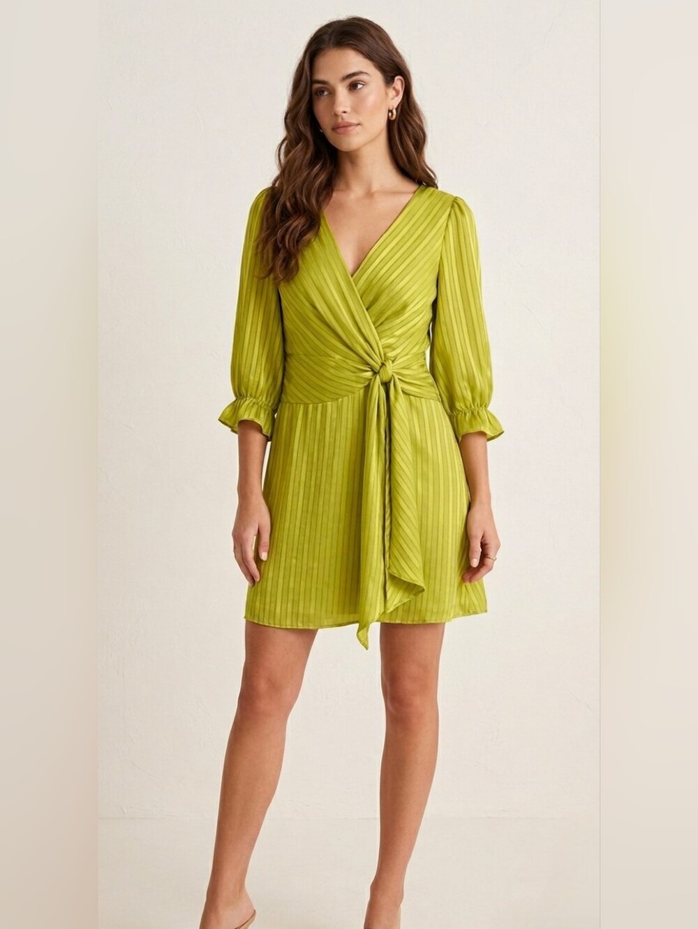 15. NWT - Gabby Skye Green Ruffled Faux Wrap Dress